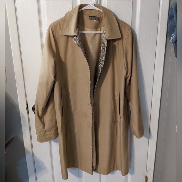 Nalgea Fashion Tan Button Front Trench with Paisley Lining Coat Size XL *Spot* - Picture 2 of 11